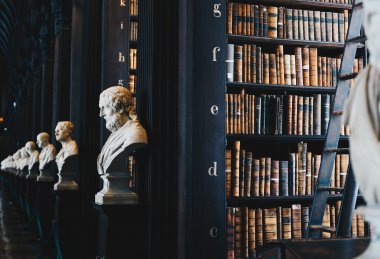 Legal Library with Books and Statues